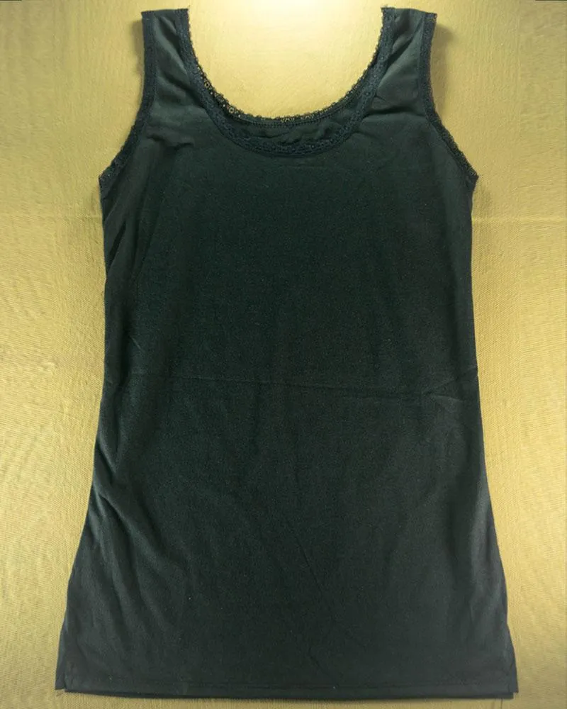 Plain Cotton Camisole With Lace For Women - Color Black - LA-1