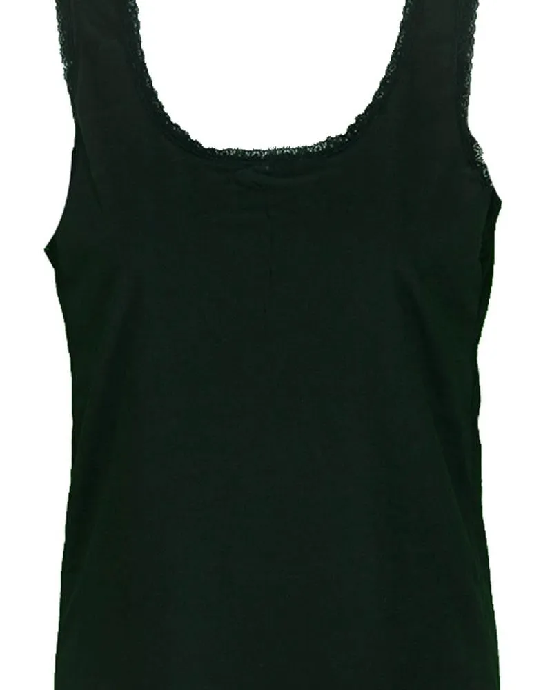 Plain Cotton Camisole With Lace For Women - Color Black - LA-1