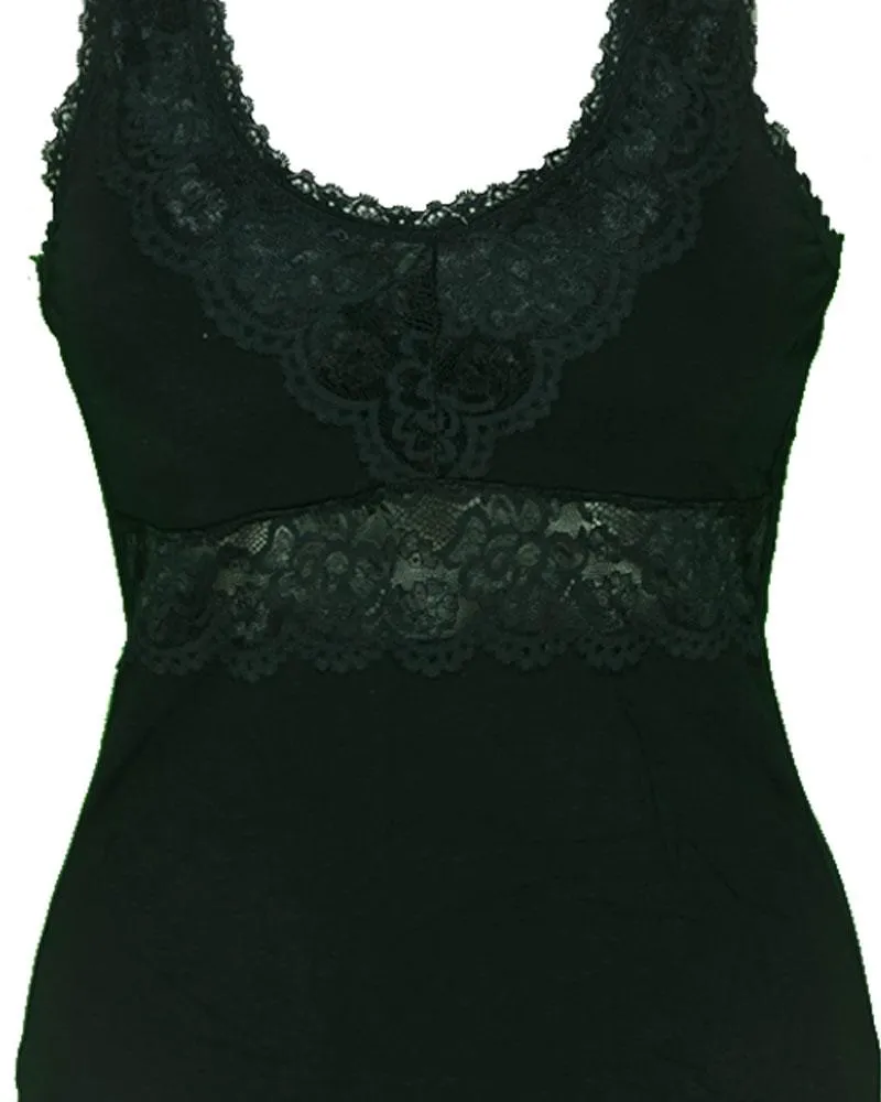 Premium Embroidered Camisole Padded With Lace - Black Color - 8783
