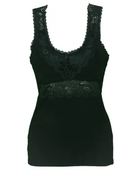 Premium Embroidered Camisole Padded With Lace - Black Color - 8783