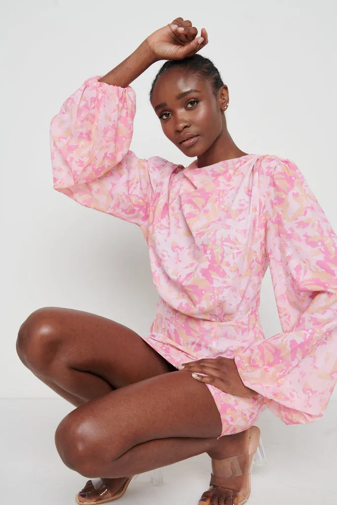Rachel Pleated Mini Dress (Pink)