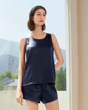 Relaxed Silk Short Pajamas Navy Blue