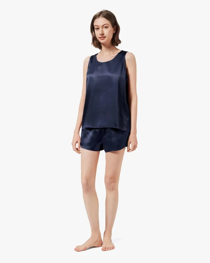 Relaxed Silk Short Pajamas Navy Blue