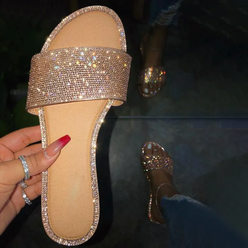 Rhinestone Embellished Slipper Slides for Women