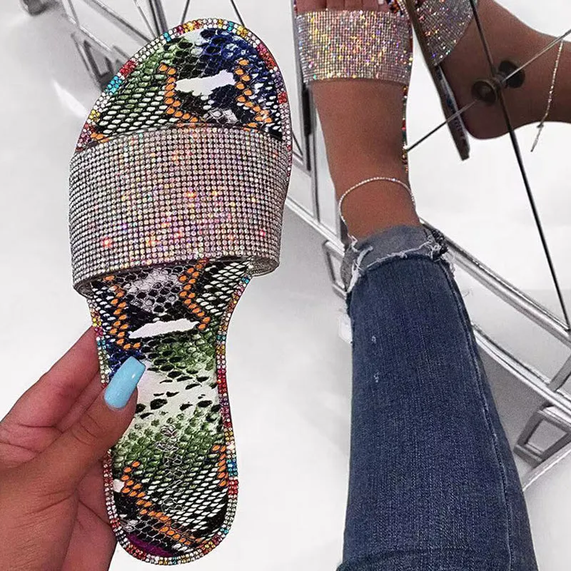 Rhinestone Embellished Slipper Slides for Women