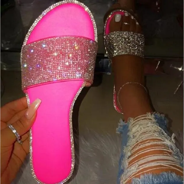 Rhinestone Embellished Slipper Slides for Women