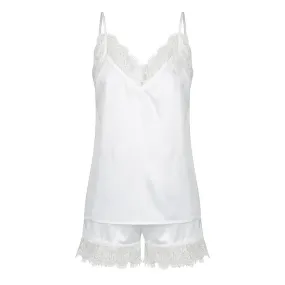Satin Personalised Lace Camisole Set - White