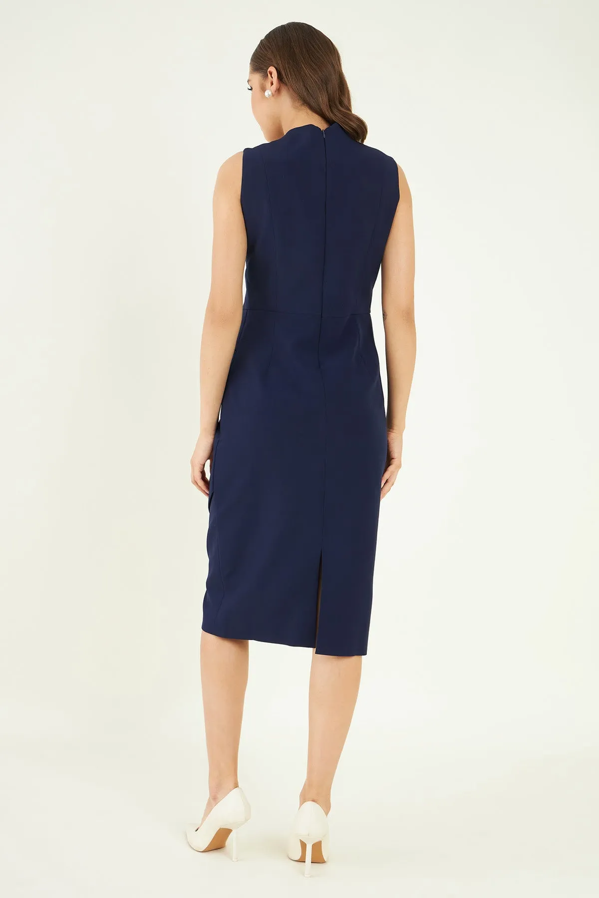 Sleeveless Blue Draped Dress