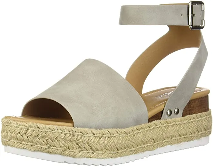 Soda Topic Dove Grey Open Toe Ankle Strap Espadrilles Flatform Wedge Sandals