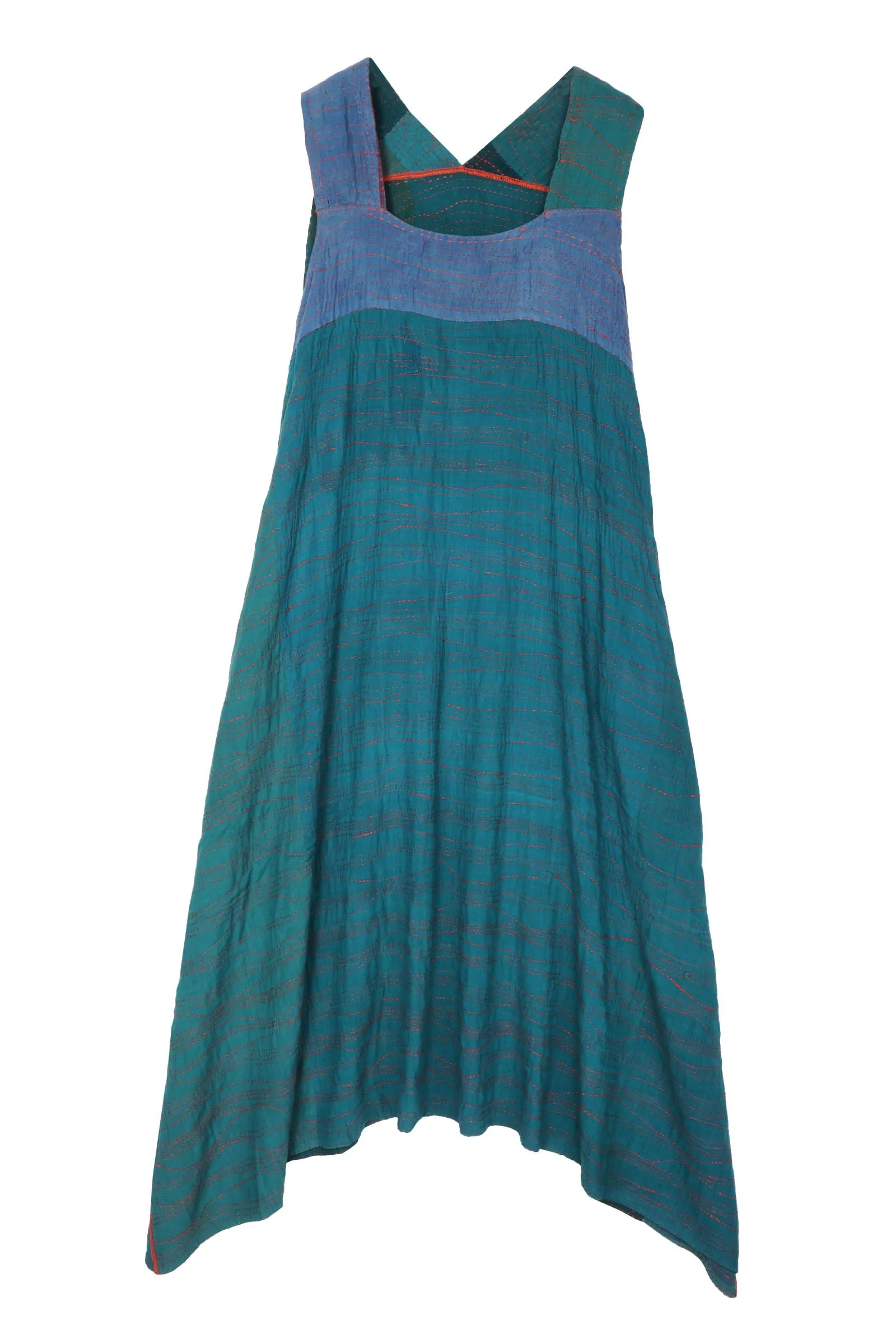 SOLID PATCH KANTHA TENT DRESS - ps2413-tel -