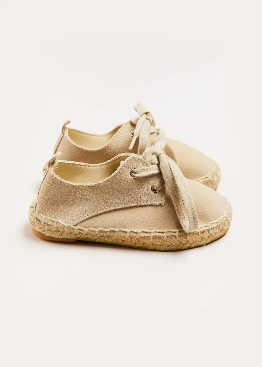 Suede Lace-up Espadrilles in Beige (24-35EU)