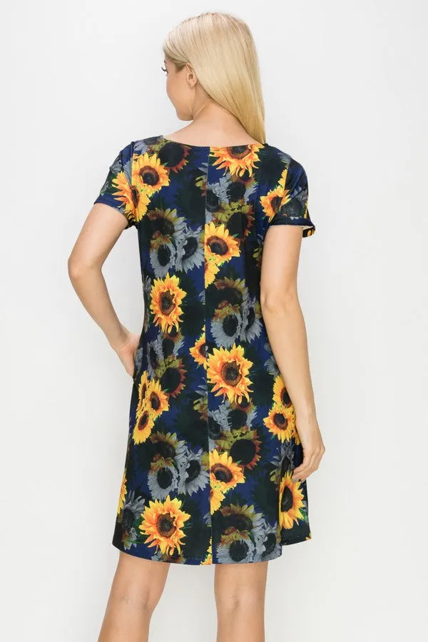 Sunflower Haze Printed Short Sleeved Dress
