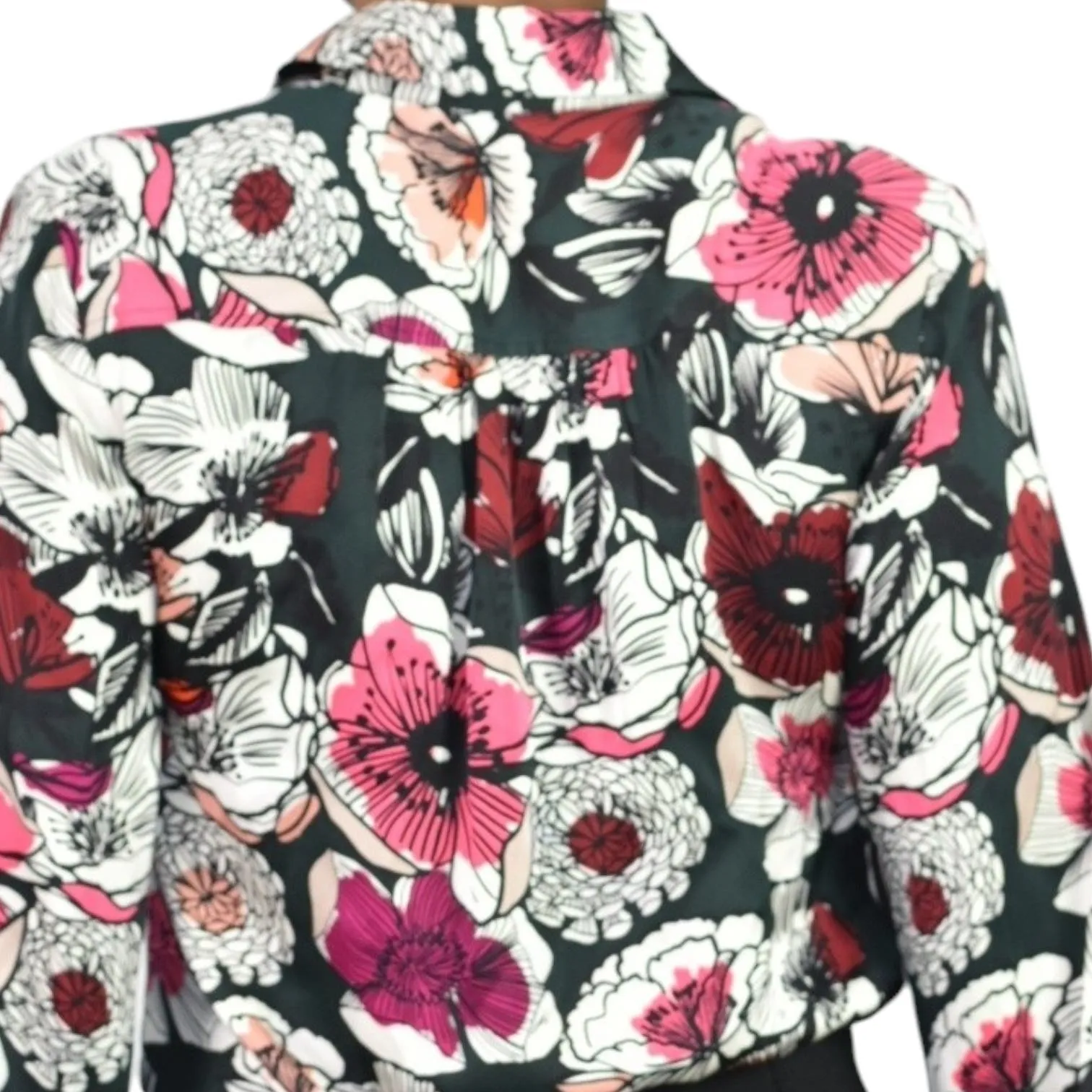 Trina Turk Acacia Floral Silk Top Pink Open Slit Sleeve Button Front Blouse Size Small
