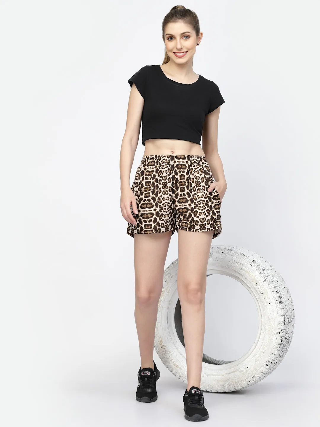 Uzarus Women's Relaxed Fit Printed Shorts with Side Pockets
