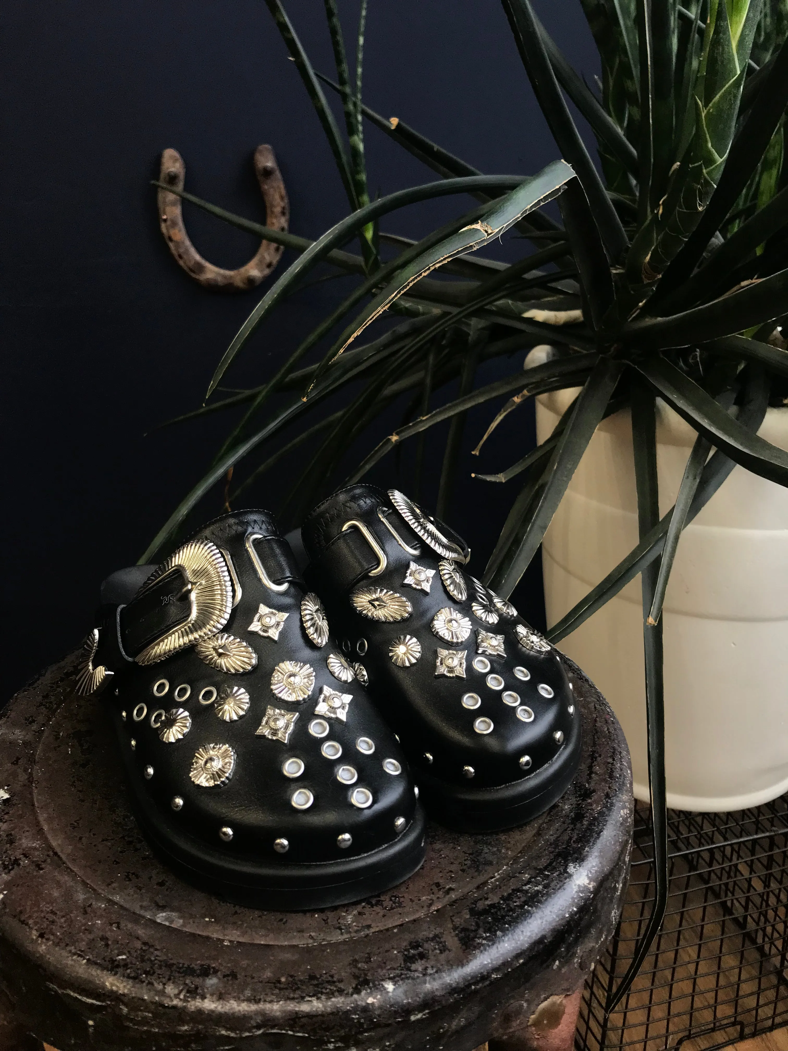 Vegan Leather Concho Slides