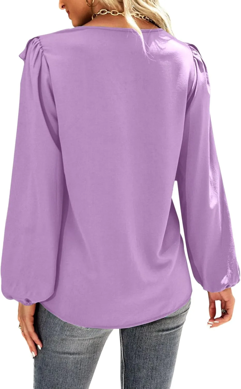 Vrtige Women's V Neck Ruffle Front Button Down Long Sleeve Blouse Top Shirt