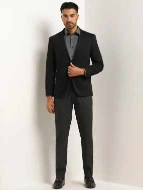 WES Formals Dark Grey Slim Fit Mid Rise Trousers
