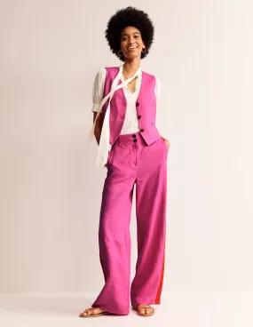 Westbourne Linen Trousers-Pop Pansy, Red Side Stripe