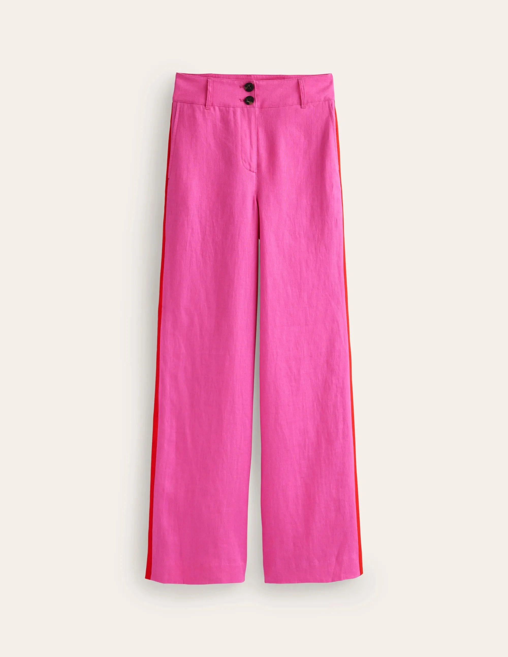 Westbourne Linen Trousers-Pop Pansy, Red Side Stripe