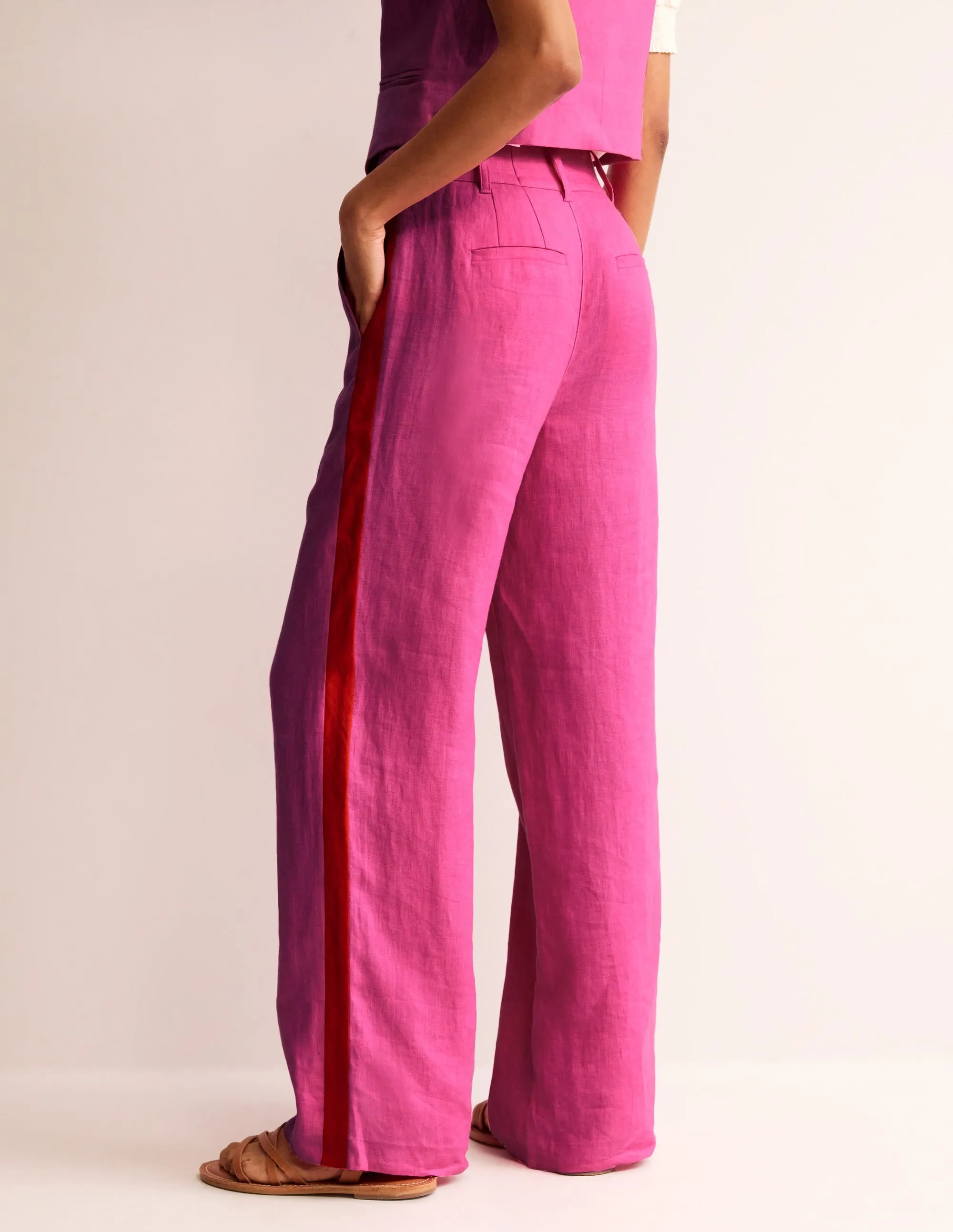 Westbourne Linen Trousers-Pop Pansy, Red Side Stripe