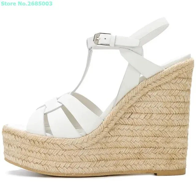 White wedge high heels sandals