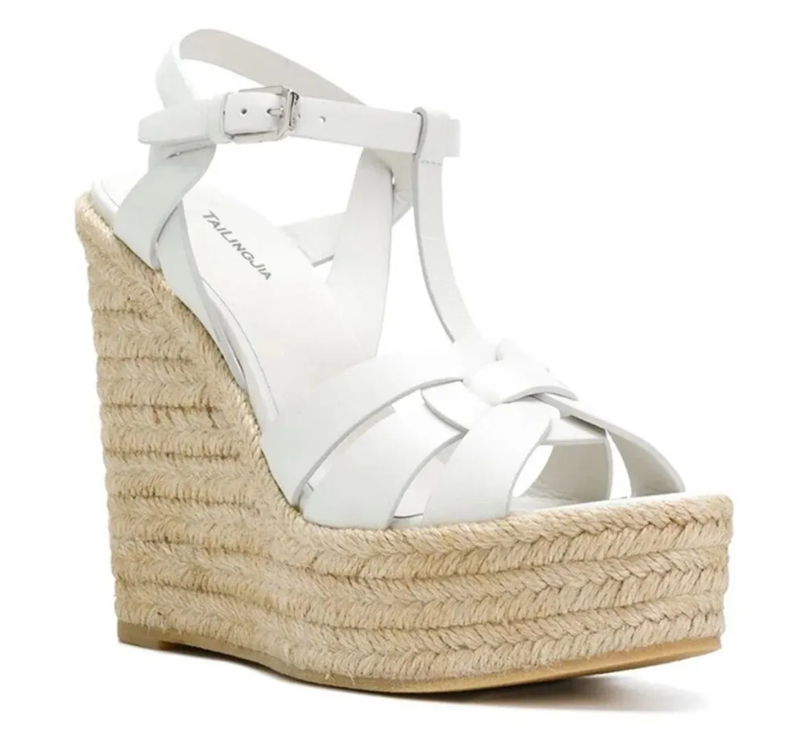 White wedge high heels sandals