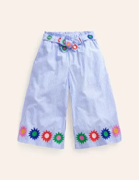 Wide Leg Trousers-Vintage Blue / Ivory Stripe