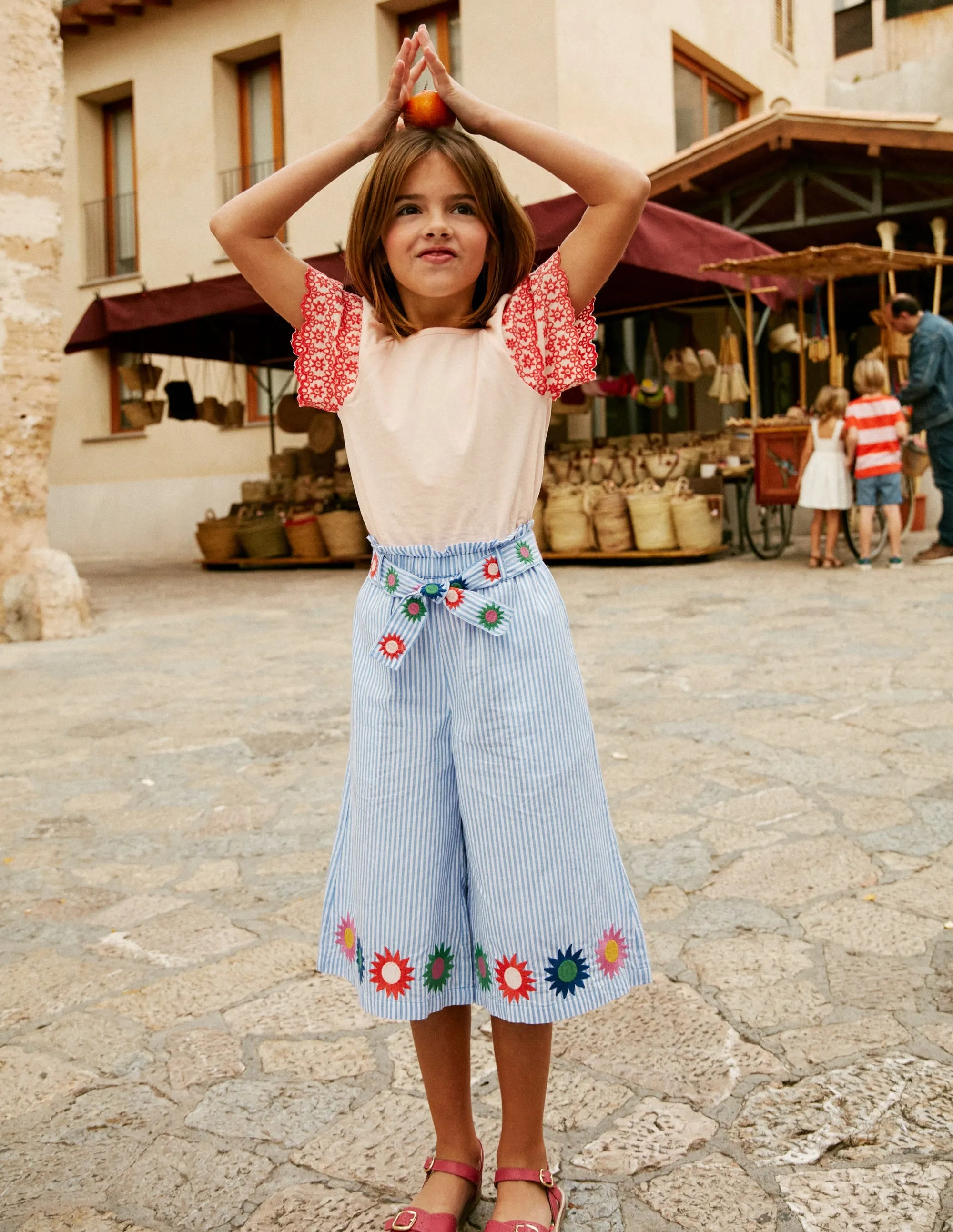 Wide Leg Trousers-Vintage Blue / Ivory Stripe