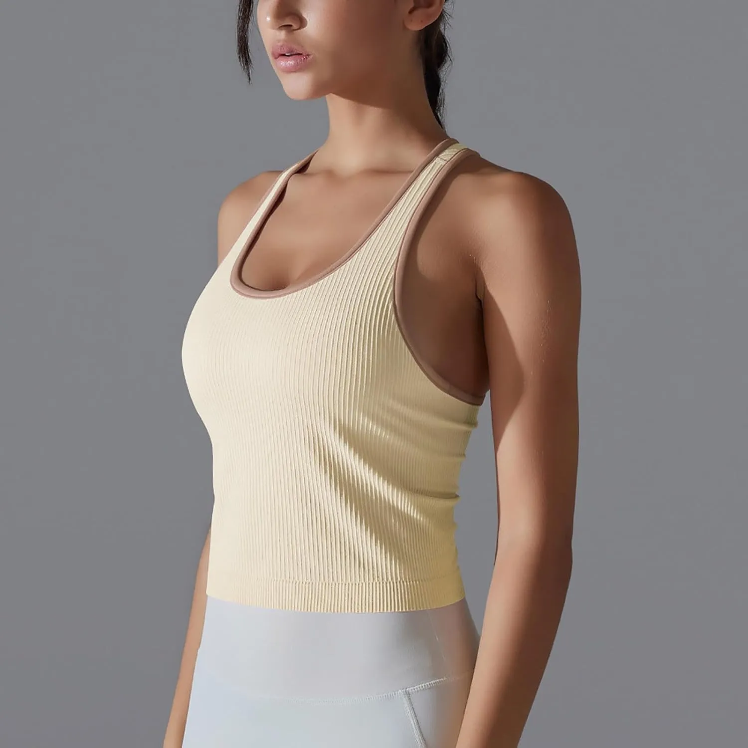 Women Athletic Workout Racerback Shirts, Summer Sleeveless Running Training Tank Tops Elastic Ribbed Slim Fit Clothes