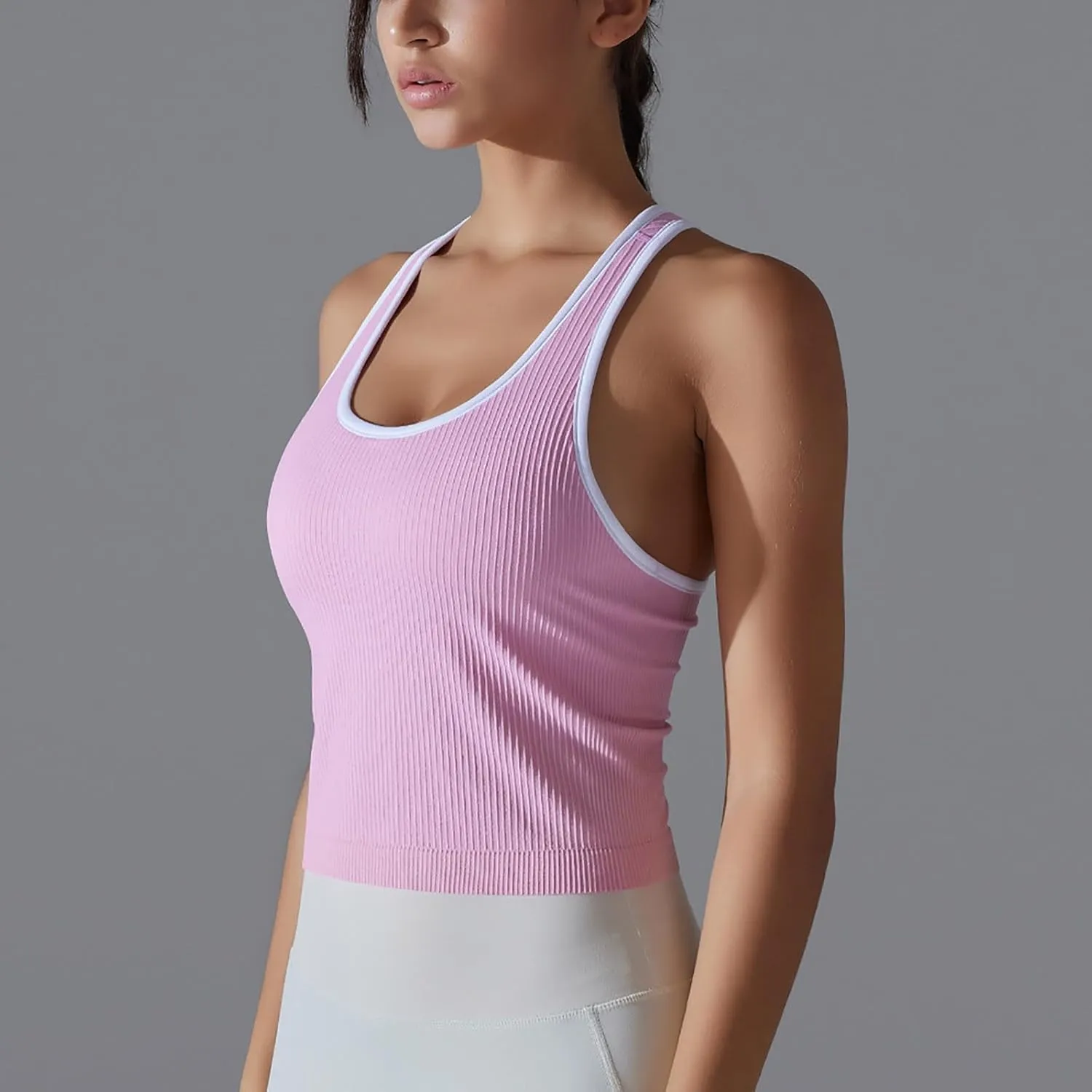 Women Athletic Workout Racerback Shirts, Summer Sleeveless Running Training Tank Tops Elastic Ribbed Slim Fit Clothes