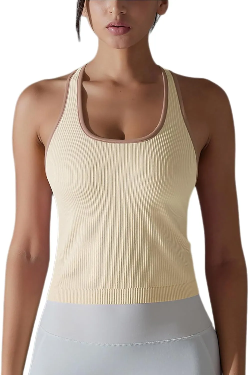 Women Athletic Workout Racerback Shirts, Summer Sleeveless Running Training Tank Tops Elastic Ribbed Slim Fit Clothes