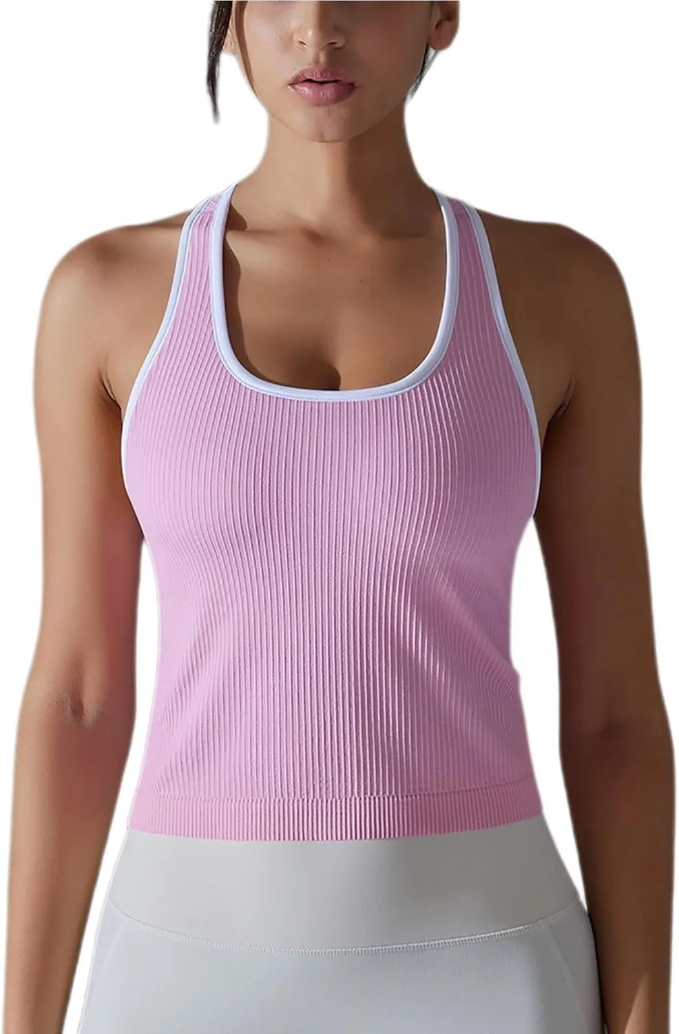Women Athletic Workout Racerback Shirts, Summer Sleeveless Running Training Tank Tops Elastic Ribbed Slim Fit Clothes