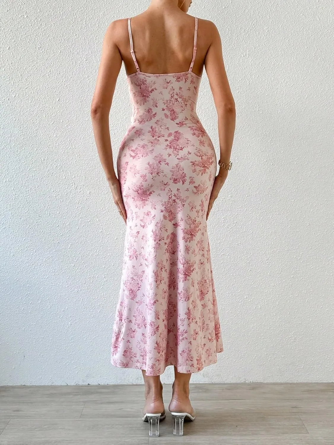 Women's 2024 Summer Cami Slip Midi Long Dress ' Floral Print Hem Cami Dress