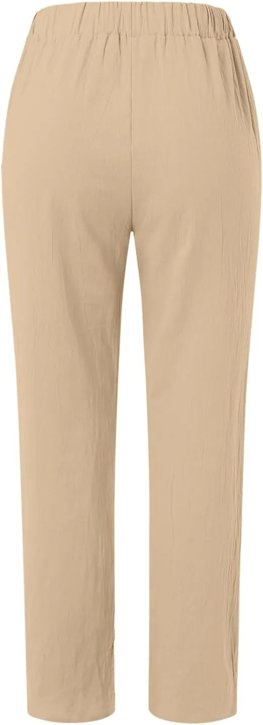 Women's Casual Pants Elastic Waist Trendy Pants Straight Leg Baggy Trousers with Pocket Sweatpants Trousers