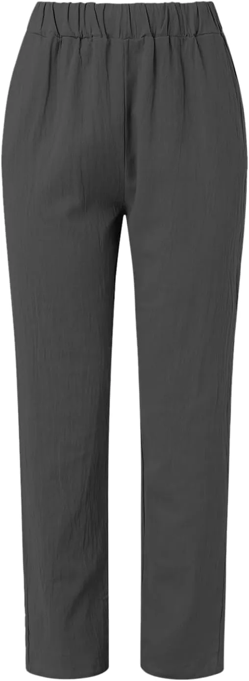 Women's Casual Pants Elastic Waist Trendy Pants Straight Leg Baggy Trousers with Pocket Sweatpants Trousers