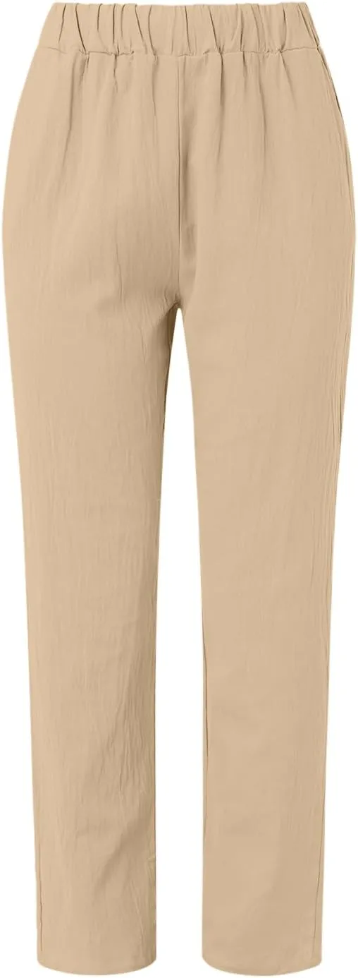 Women's Casual Pants Elastic Waist Trendy Pants Straight Leg Baggy Trousers with Pocket Sweatpants Trousers