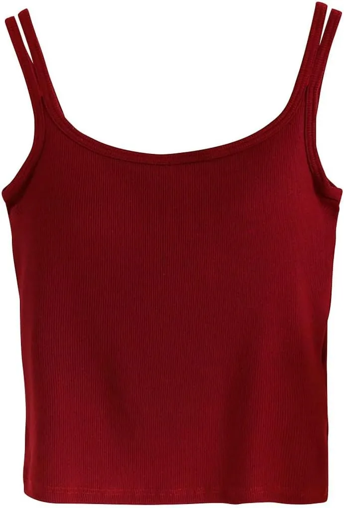 Womens Double Strap Cami Tops Padded Built in Bra Camisole Soft Slim Fit Stretchy Tank Lounge Basic Layer Wear