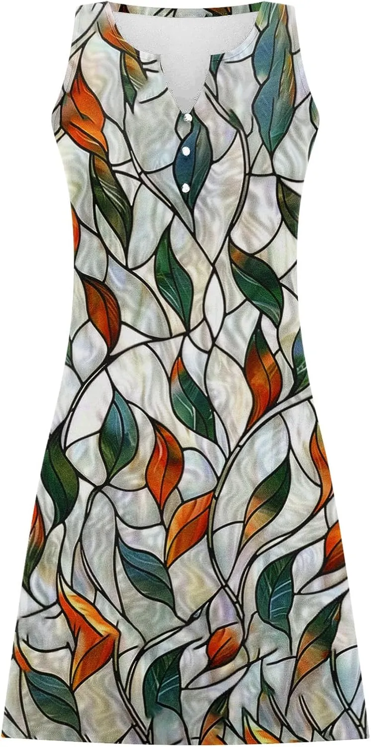 Womens Floral Short Sun Dress Sleeveless Beach Vacation Sundresses Trendy Casual Dresses Boho Clothing 2025