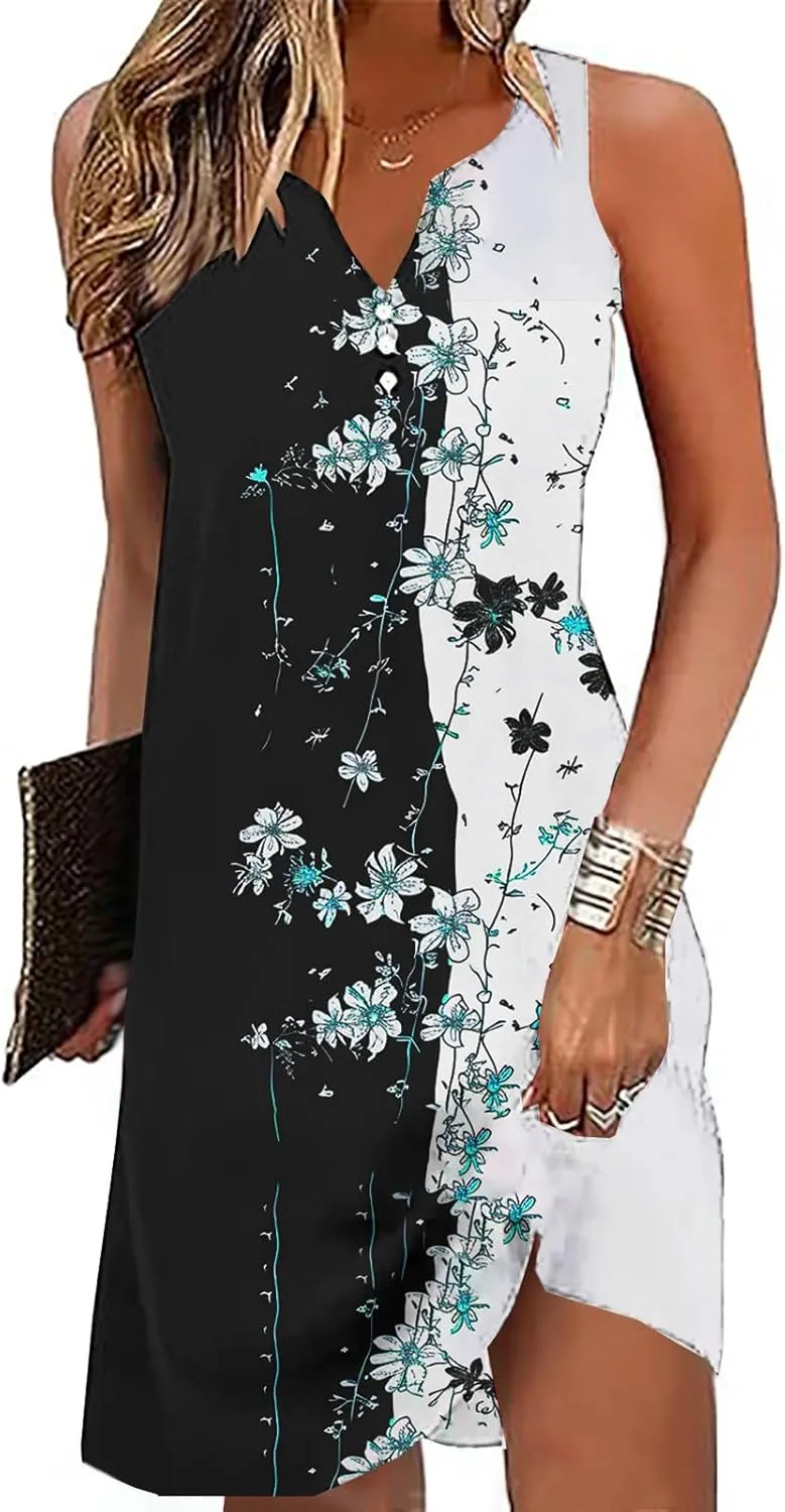Womens Floral Short Sun Dress Sleeveless Beach Vacation Sundresses Trendy Casual Dresses Boho Clothing 2025