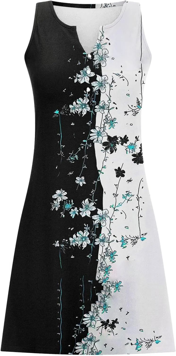 Womens Floral Short Sun Dress Sleeveless Beach Vacation Sundresses Trendy Casual Dresses Boho Clothing 2025