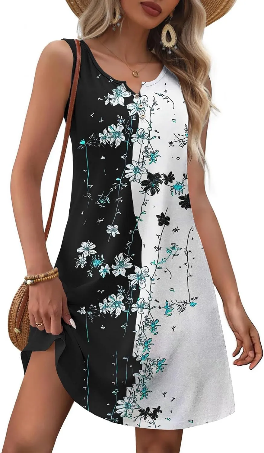 Womens Floral Short Sun Dress Sleeveless Beach Vacation Sundresses Trendy Casual Dresses Boho Clothing 2025