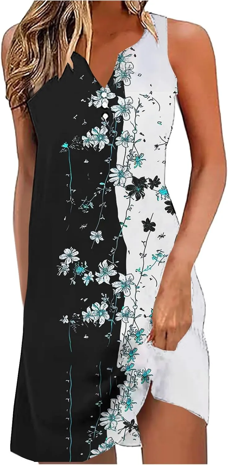 Womens Floral Short Sun Dress Sleeveless Beach Vacation Sundresses Trendy Casual Dresses Boho Clothing 2025