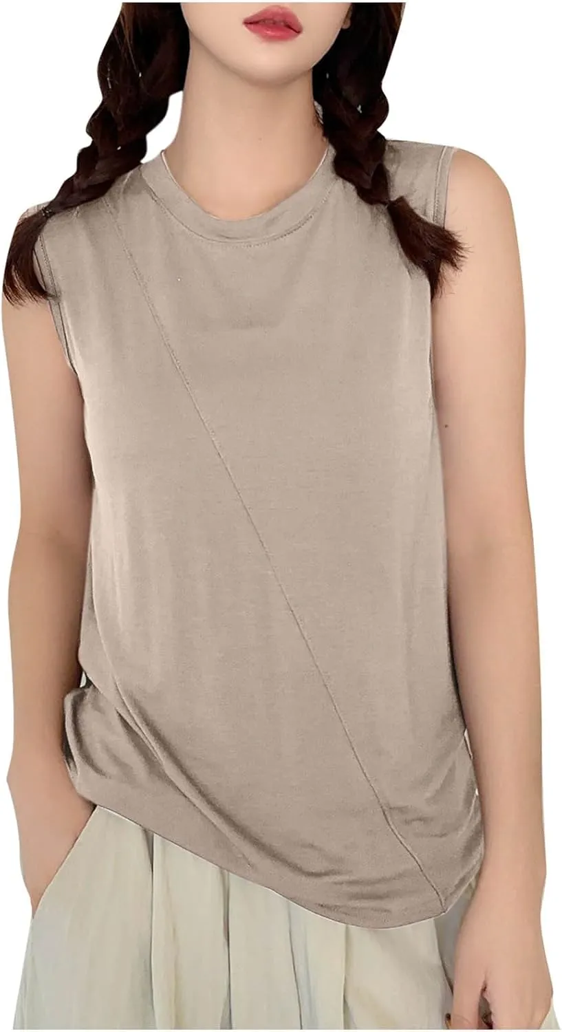 Women's Modal Sports Workout Undershirt, Summer Sleeveless Loose Crewneck Shirts Fashion Outdoor Running Athletic Tank
