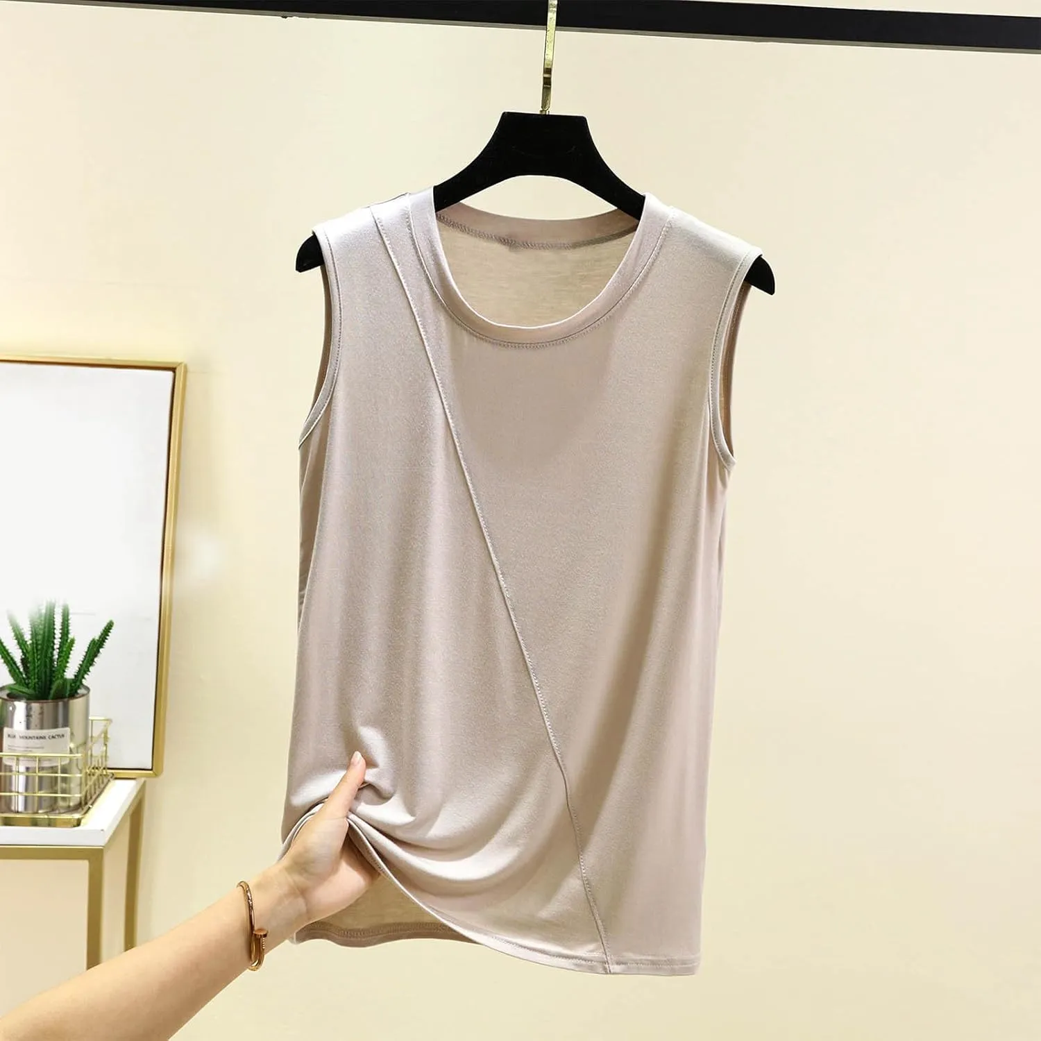 Women's Modal Sports Workout Undershirt, Summer Sleeveless Loose Crewneck Shirts Fashion Outdoor Running Athletic Tank