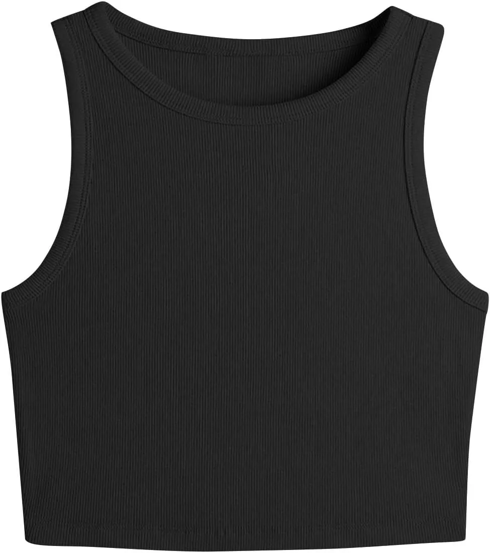 Women's Ribbed Knit Crop Racerback Tops, Fashion Elastic Slim Athletic Workout Tank Summer Sports Trendy Clothes