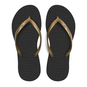 Women's Sustainable Flip Flops Recycled Black with Golden Straps