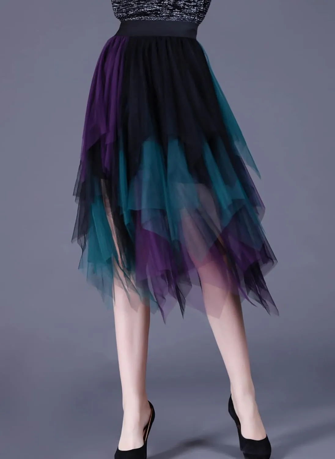 Womens Tulle Skirt Elastic High Waist Pleated A-line Fairy Skirt Layered Mesh Flowy Tutu Skirts