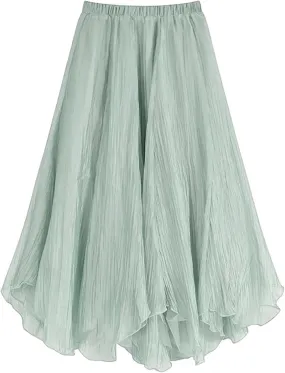 Womens Tulle Skirt Elastic High Waist Pleated A-line Fairy Skirt Layered Mesh Flowy Tutu Skirts