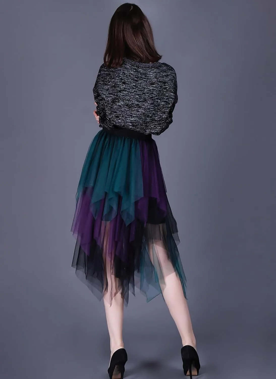 Womens Tulle Skirt Elastic High Waist Pleated A-line Fairy Skirt Layered Mesh Flowy Tutu Skirts