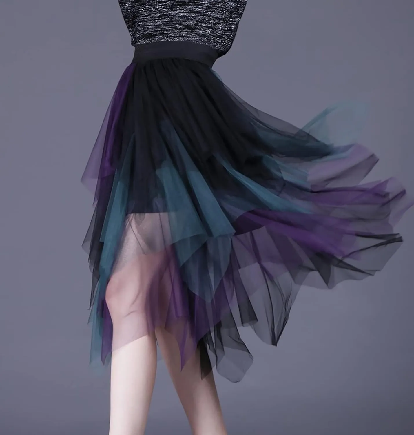 Womens Tulle Skirt Elastic High Waist Pleated A-line Fairy Skirt Layered Mesh Flowy Tutu Skirts